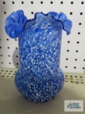 Blue art glass fluted vase