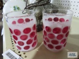 Pair of cranberry coin dot glasses