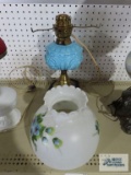 Candes Co. electrified oil lamp parts and mismatched hand-painted shade