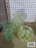 Art glass vases and coin dot glass