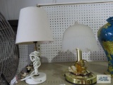 Small brass table lamp with plastic shade and other metal lamp