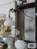 Three light hanging lamp with milk glass shades