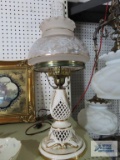 Porcelain lamp with glass floral shade