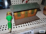 Vintage metal model house and Lincoln Logs pen