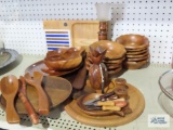 Wooden salad bowls, cheese cutting board, wooden divided dish and etc
