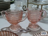 Pink depression glass creamer and sugar