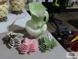Ceramic pitcher and leaf snack dishes