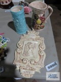 Ceramic wall hanging, ceramic stein, and pitcher