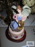 Musical composite Angel figurine with wooden base