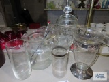 Glass and metal vase, bar items, and etc
