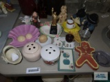 Variety of figurines, porcelain light switch cover and plug cover, potpourri holders, and etc