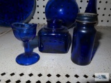 Cobalt blue inkwell, milk of magnesia jar and salt