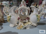 Ceramic vases, shoe planter, and clock frame