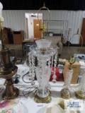 Large decorative crystal and brass lamp