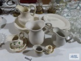 Ultima commercial plates, Jackson China pitcher, wash bowl and pitcher, and other pitchers