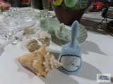 Ceramic bird figurines, fish figurines, bird bell and seashell