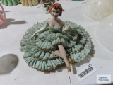 Handmade ceramic figurine marked MC. bottom is cracked.
