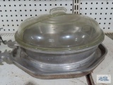 Vintage heavy aluminum serving tray and baking dish with lid