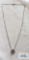 Silver colored pendant with clear gemstone on silver colored box chain, both marked 925, 2.6 G