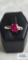 Two tone ring with red stone and diamond, marked 10K, 2.34 G, size 7