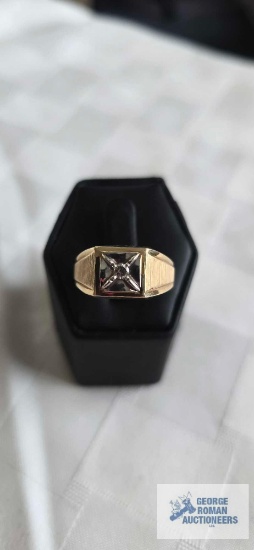 Two toned ring with clear gemstone, marked 10K, (seller description diamond), 4.9 G, size 8.5