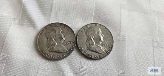 1955-D and 1962-D Ben Franklin half dollar coins