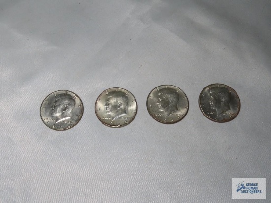(4) 1964 Kennedy half dollars, one marked D