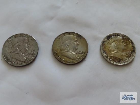 (2) 1962 and (1) 1963 Franklin half dollars, all marked D