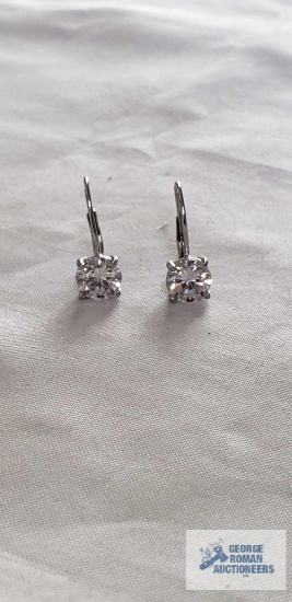Silver colored with clear stone dangle earrings, marked 925, 2.4 G