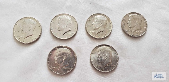 (6) 1964 Kennedy half dollars