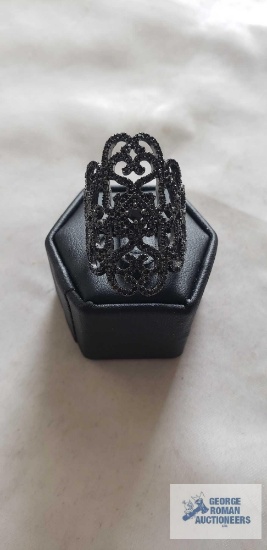 Black colored sparkly stone ring, marked 925