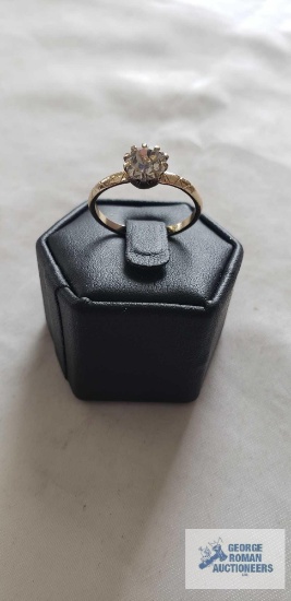 Silver colored ring with clear stone, marked Germany