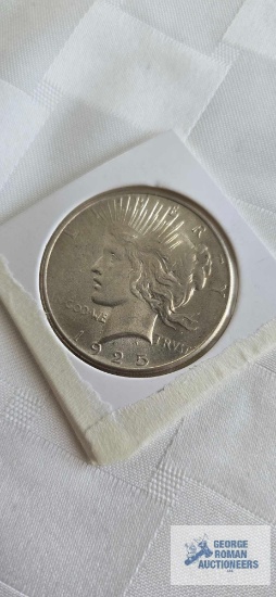 1925, uncirculated peace dollar coin.