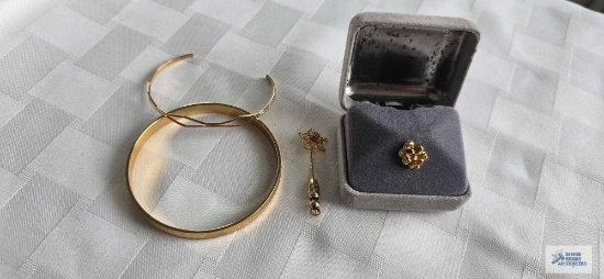 Nugget tie tack, no marking. Monet bangle bracelet. Covington cuff bracelet. Lapel pin.