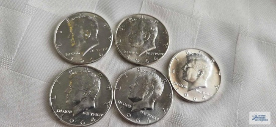(5) 1964 Kennedyhalf dollars, uncirculated