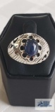 Silver colored ring with dark blue stone, marked Orchid 925, 5.1 G, size 7.5