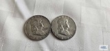 1955-D and 1962-D Ben Franklin half dollar coins