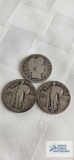 1909 Barber quarter and 2 Standing Liberty quarters, 1 marked 1929