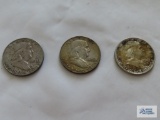 (2) 1962 and (1) 1963 Franklin half dollars, all marked D