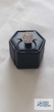 Silver colored engagement style ring with clear gemstones (CZ), marked 925, size 7, 3.6 G