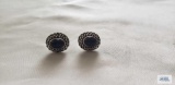 Silver colored earrings with purple stone, marked 925, 3.6 G