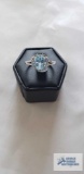 Silver colored ring with blue stone (blue topaz), marked 925, 2.9 G, size 7.5