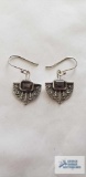 Silver colored dangle earrings with red colored stone (garnet), marked 925, 3.8 G