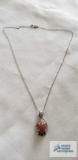 Silver colored pendant with Moonstone, on silver colored chain, both marked 925, 5.4 G