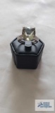 Silver colored ring with pale green stone, marked 925, 4.4 G, size 8