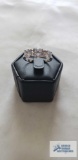 Silver colored ring with three clear stones, marked 925, 2.7 G, size 8