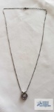 Silver colored pendant with clear gemstone on silver colored box chain, both marked 925, 2.6 G