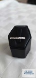 Silver colored band ring with clear gemstones, marked 925, 2.1 G, size 8