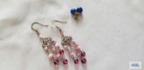 Purple stone dangle earrings and blue bead like earrings