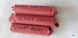 Three rolls of wheat pennies
